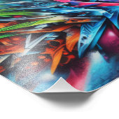 Graffiti auf Ziegelwand mit Skyline Streetart フォトプリント (角)