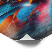 Graffiti auf Ziegelwand mit Skyline Streetart ポスター (コーナー)