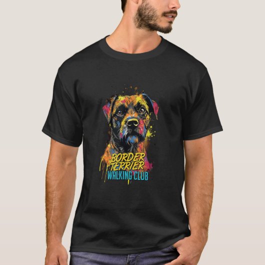 Graffiti Border Terrier Walking Club Street Dog Tシャツ (正面)