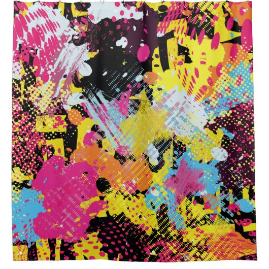 Graffiti bright psychedelic seamless pattern illus シャワーカーテン (正面)