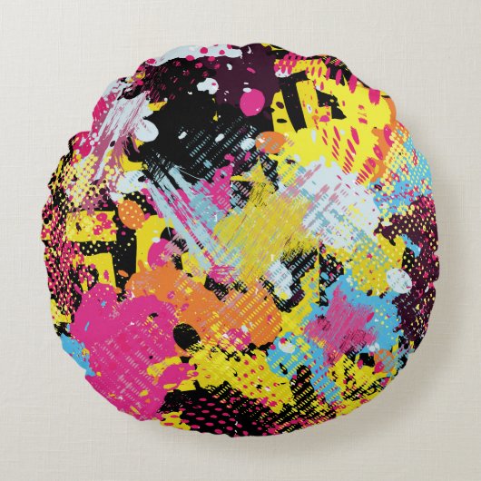 Graffiti bright psychedelic seamless pattern illus ラウンドクッション (正面)