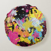 Graffiti bright psychedelic seamless pattern illus ラウンドクッション (裏面)