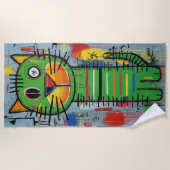 Graffiti Cat Street Art Character ビーチタオル (正面)