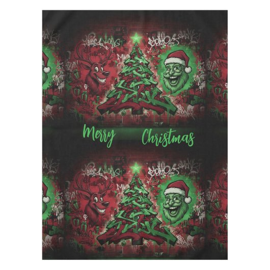 Graffiti Christmas Cotton Tablecloth 52x70 テーブルクロス (正面)