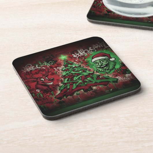 Graffiti Christmas Plastic Coasters Set 6 コースター (左側)