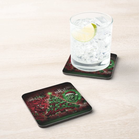 Graffiti Christmas Plastic Coasters Set 6 コースター (右側)