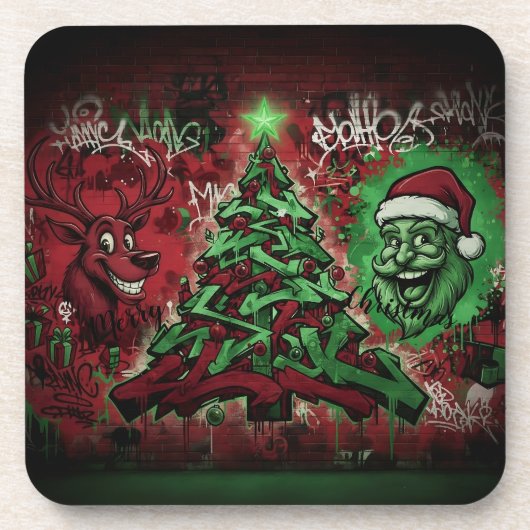 Graffiti Christmas Plastic Coasters Set 6 コースター (正面)