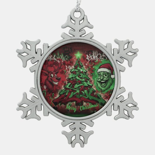 Graffiti Christmas Snowflake Pewter Ornament スノーフレークピューターオーナメント (正面)