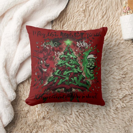 Graffiti Christmas Square Pillow 16x16 クッション (ブランケット)
