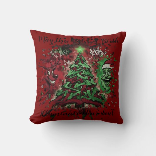 Graffiti Christmas Square Pillow 16x16 クッション (正面)