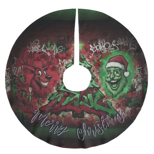 Graffiti Christmas Tree Skirt 44" ブラッシュドポリエステルツリースカート (正面)