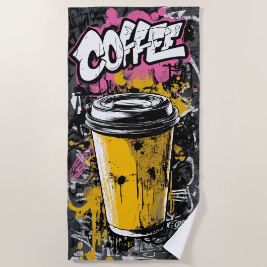 Graffiti Coffee Cup Urban Street Art Illustration ビーチタオル (正面)