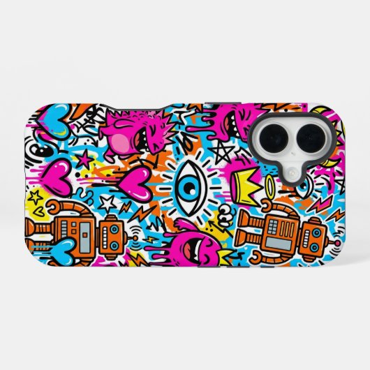 Graffiti Collage Pattern Phone Case iPhone 16 16ケース (裏面横)