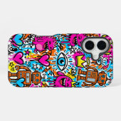Graffiti Collage Pattern Phone Case iPhone 16 16ケース (裏面横)