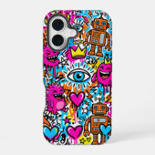 Graffiti Collage Pattern Phone Case iPhone 16 16ケース (裏面)
