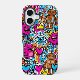 Graffiti Collage Pattern Phone Case iPhone 16 16ケース