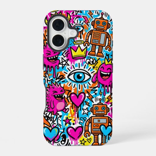 Graffiti Collage Pattern Phone Case iPhone 16 16ケース (裏面)