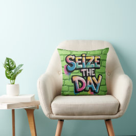 Graffiti Colorful Text Saying Seize The Day クッション