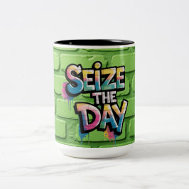 Graffiti Colorful Text Saying Seize The Day ツートーンマグカップ