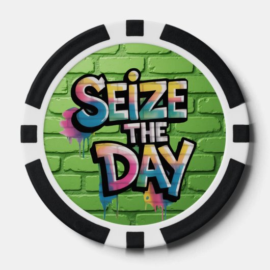 Graffiti Colorful Text Saying Seize The Day ポーカーチップ (正面)