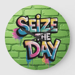 Graffiti Colorful Text Saying Seize The Day ラージ壁時計