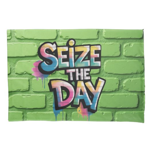 Graffiti Colorful Text Saying Seize The Day 枕カバー (正面)