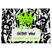 Graffiti Crown Green Black 誕生日お礼 ラージペーパーバッグ (正面)