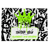 Graffiti Crown Green Black 誕生日お礼 ラージペーパーバッグ (裏面)