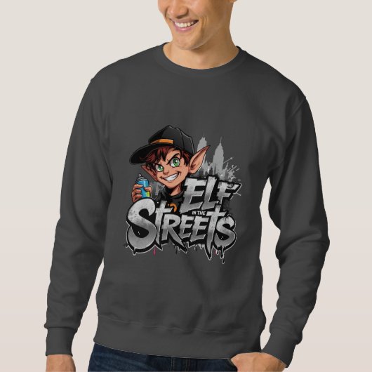 Graffiti Elf with Spray Can – “Elf in the Streets” スウェットシャツ (正面)
