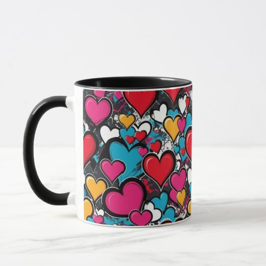 Graffiti Hearts Colorful Pattern Monogrammed マグカップ (左)