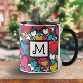 Graffiti Hearts Colorful Pattern Monogrammed マグカップ