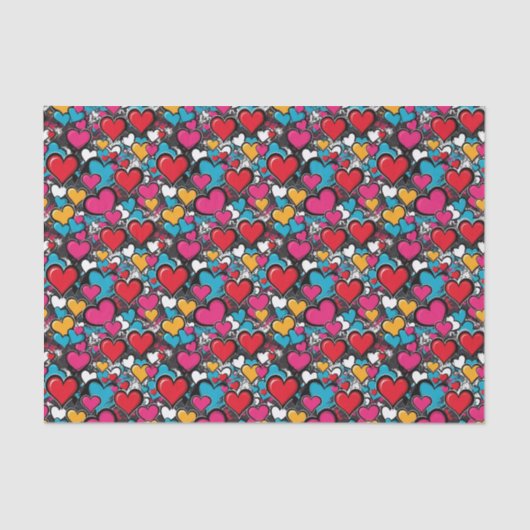 Graffiti Hearts Cool Street Art Modern Patterned 薄葉紙 (正面)
