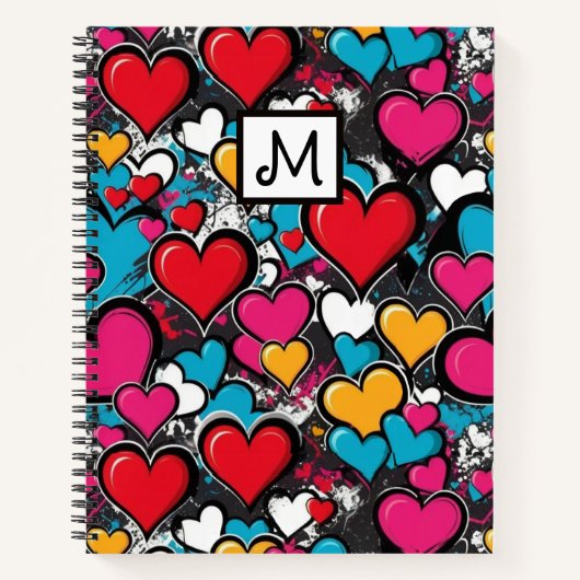 Graffiti Hearts Modern Street Art Cool Monogrammed ノートブック (正面)