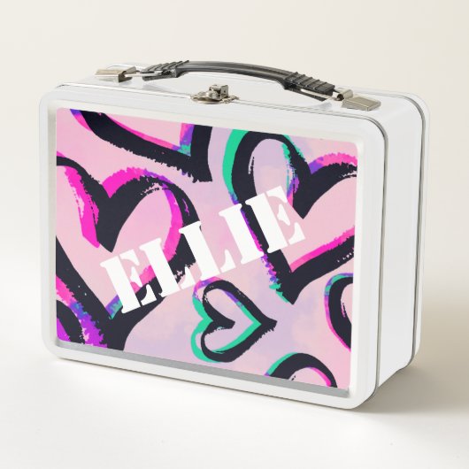 Graffiti Hearts White ランチボックス (正面)