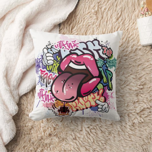 Graffiti illustration with street graffiti letters クッション (ブランケット)