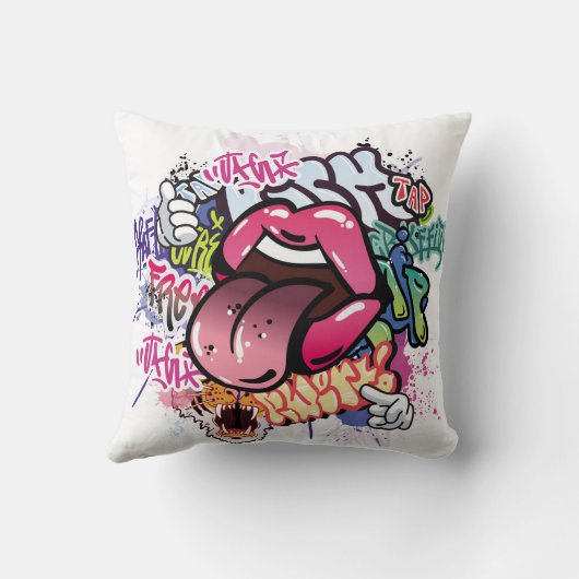 Graffiti illustration with street graffiti letters クッション (裏面)