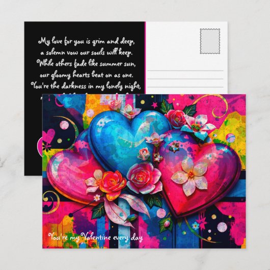 [Graffiti Love} Goth Grunge Valentines Day ポストカード (正面/裏面)