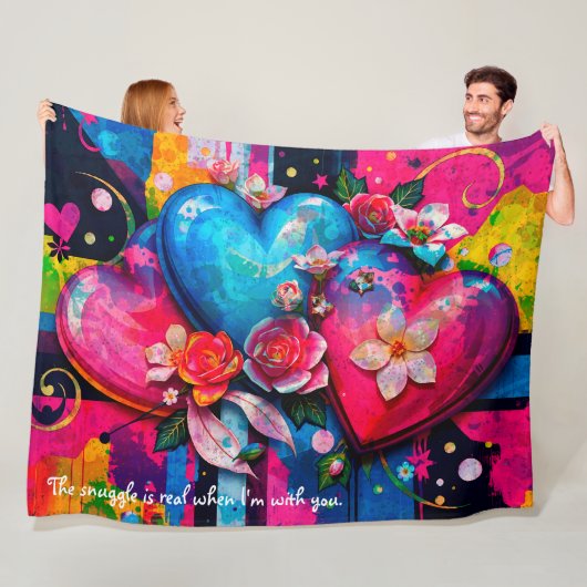 [Graffiti Love}  Romantic Funny Snuggle Throw  フリースブランケット (インサイチュ)
