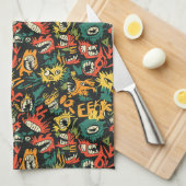 Graffiti Monster Eek ブラックハロウィン (1) キッチンタオル (四つ折り)