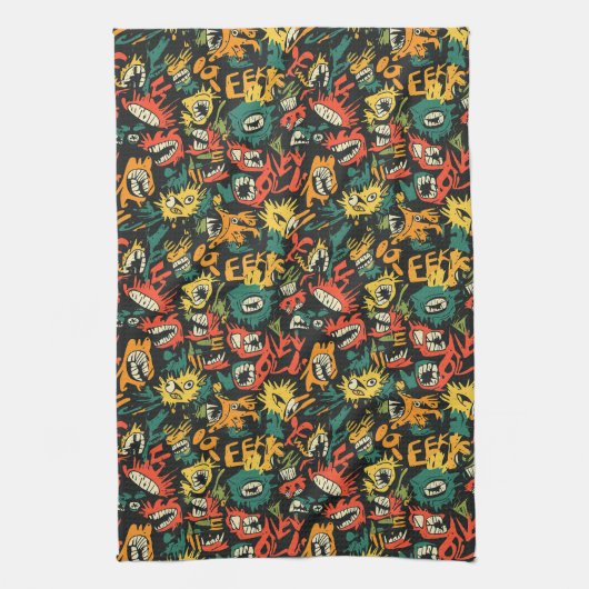 Graffiti Monster Eek ブラックハロウィン (1) キッチンタオル (縦)