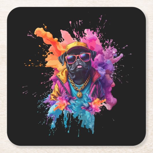 "Graffiti Pug Mouse Pad – Urban Street Art Dog Des スクエアペーパーコースター (正面)