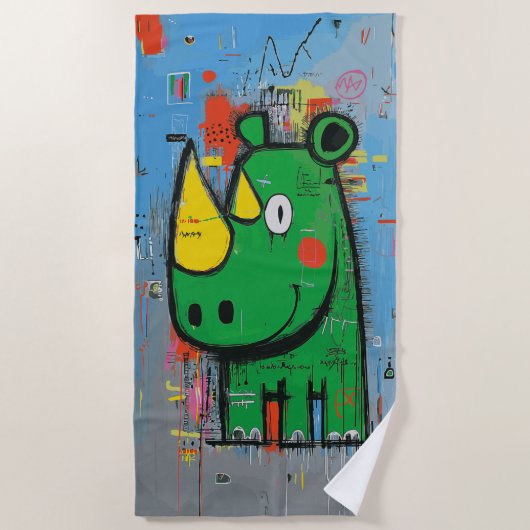 Graffiti Rhino Street Art Character ビーチタオル (正面)