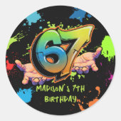 Graffiti Six Seven Kids 7th Birthday Sticker ラウンドシール (正面)