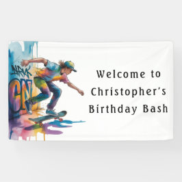 Graffiti Skateboarder Birthday Bash Welcome Sign 横断幕