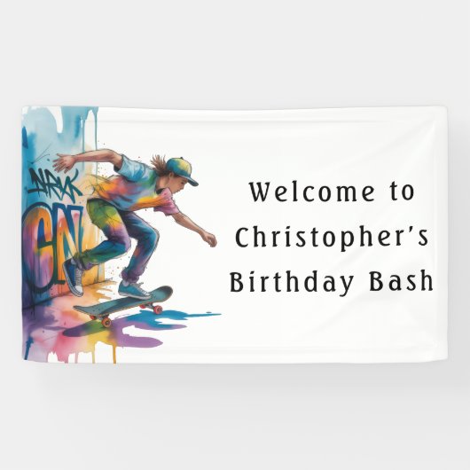 Graffiti Skateboarder Birthday Bash Welcome Sign 横断幕 (横)