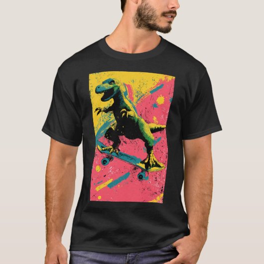 Graffiti Splatter T-Rex Skater Tシャツ (正面)