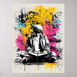 Graffiti Street Art Poster – Boy Reading Urban ポスター