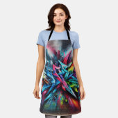 Graffiti Streetart auf Ziegelwand mit Skyline  エプロン (着用した状態)