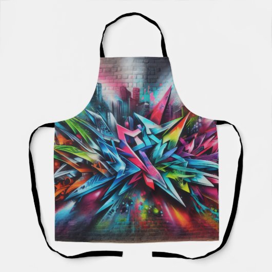 Graffiti Streetart auf Ziegelwand mit Skyline  エプロン (正面)