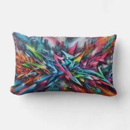 Graffiti Streetart auf Ziegelwand mit Skyline  ランバークッション